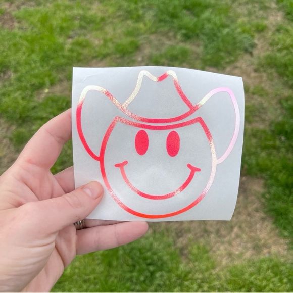🎄 Cowboy Smiley Face Vinyl Decal - Picture 5 of 10